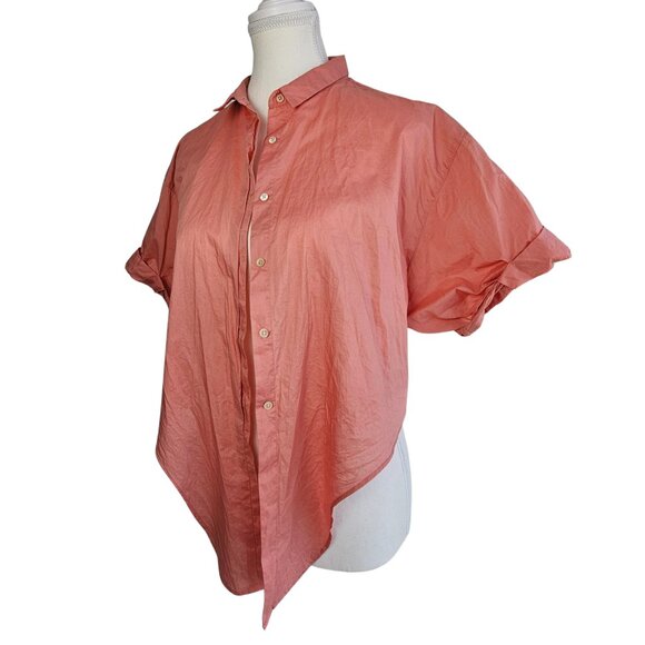 Women's Crop Top- Front tie- Button Up-Collared-Light Coral Color - Picture 2 of 16